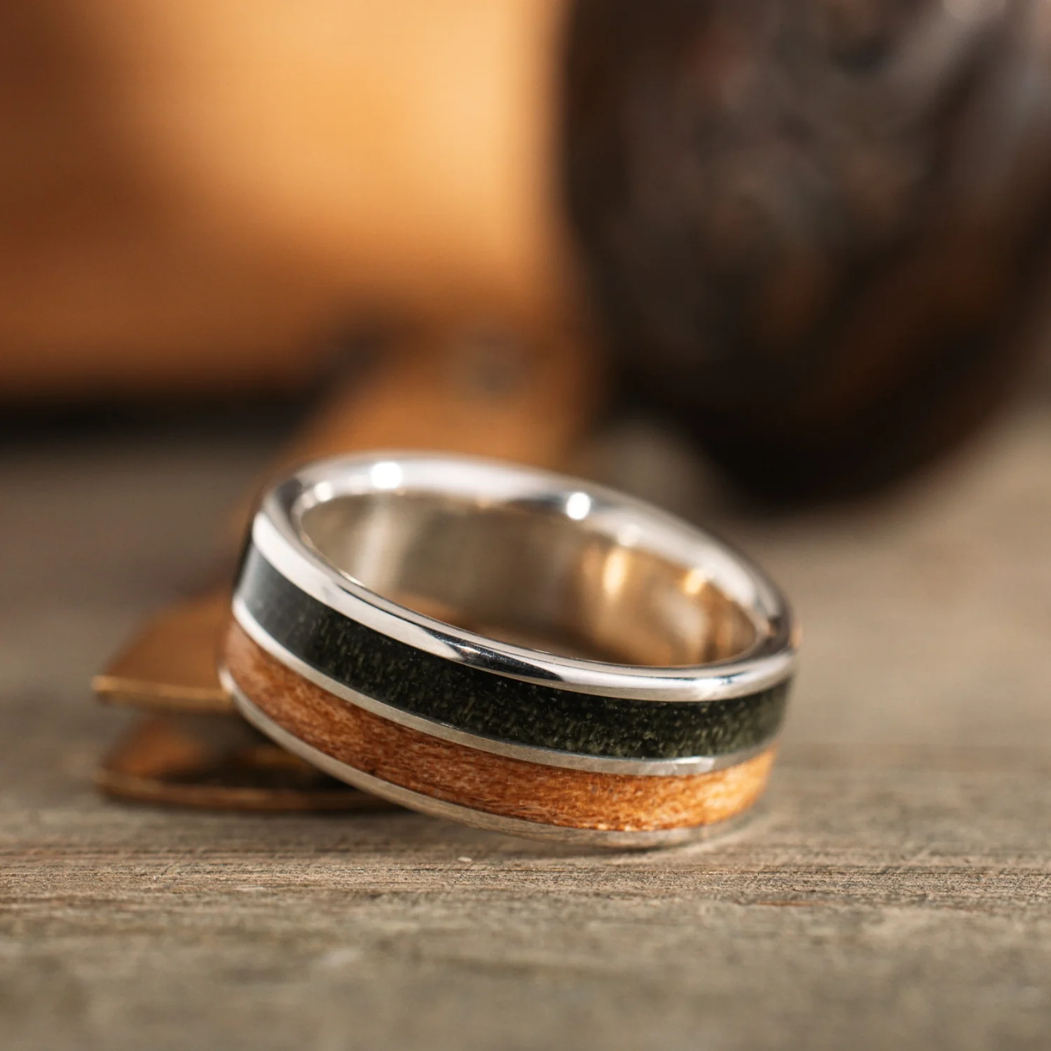 (In-Stock) The Air Force | Men's Silver Wedding Band with Propeller Wood & Air Force Flight Suit - Size 10.75 | 8mm Wide - Image 3