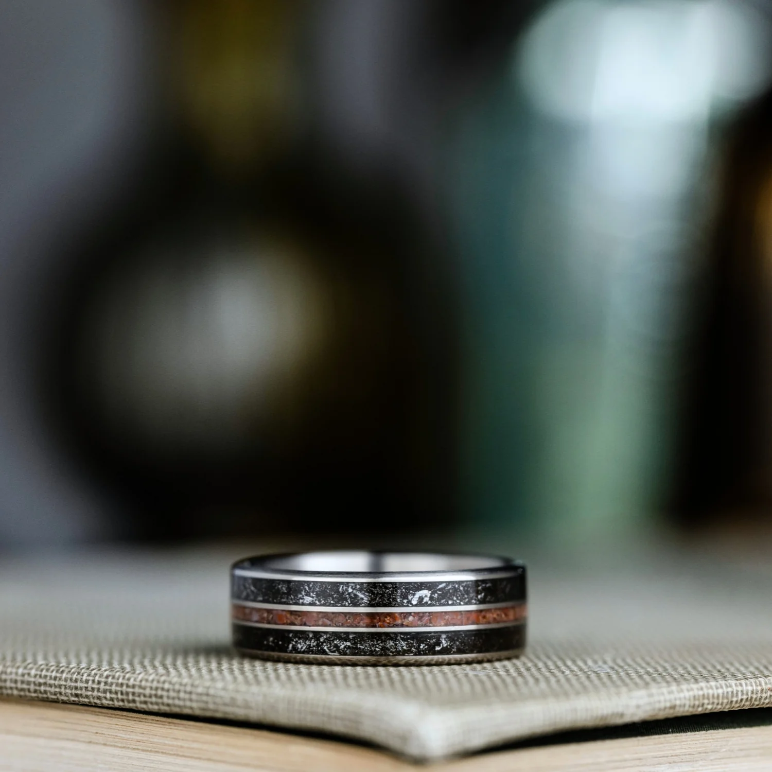 The Alvarez | Men's Titanium Wedding Band with Meteorite & Dinosaur Bone - Image 4