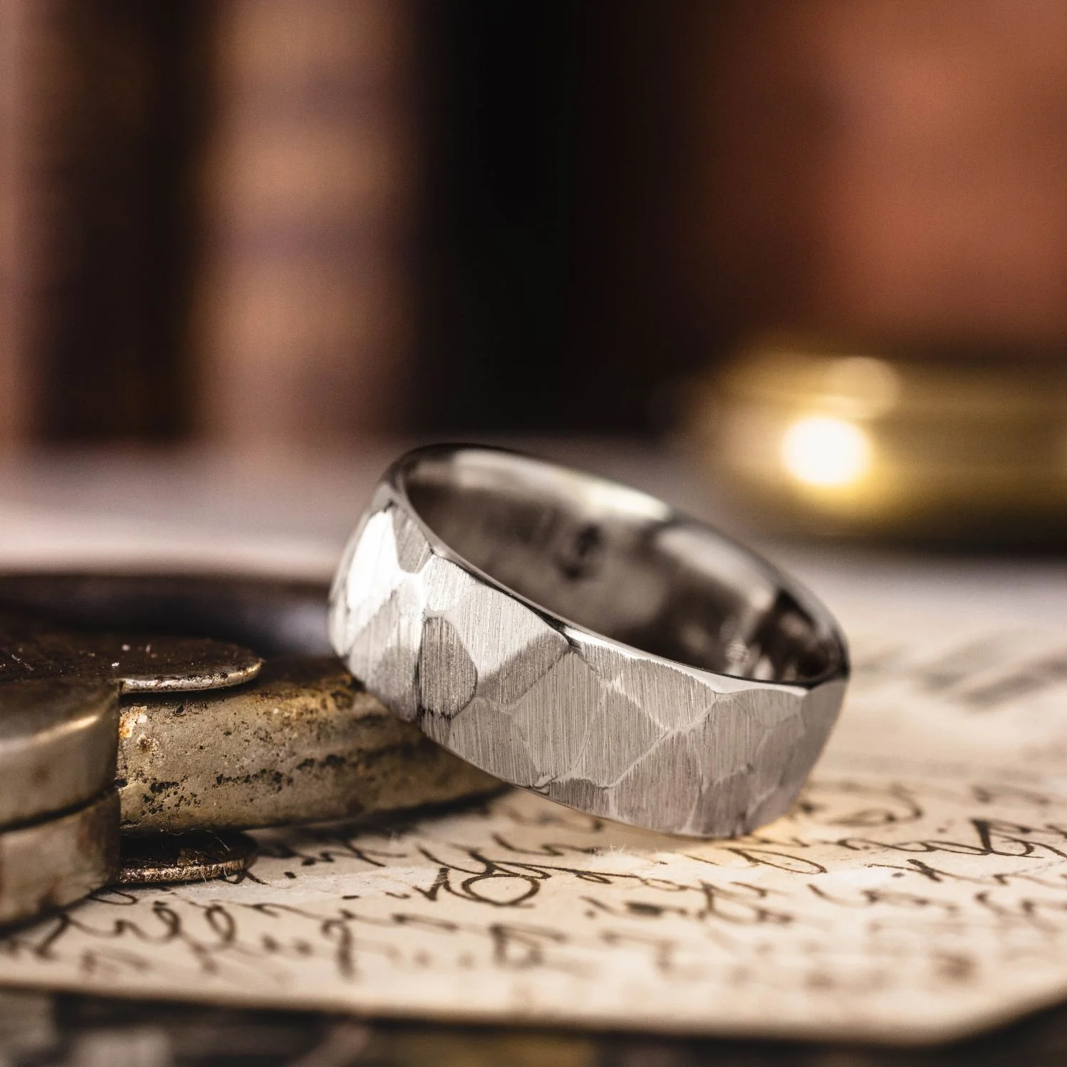 The Apollo | 7mm & 8mm Men's Faceted White Gold Wedding Band - Image 3