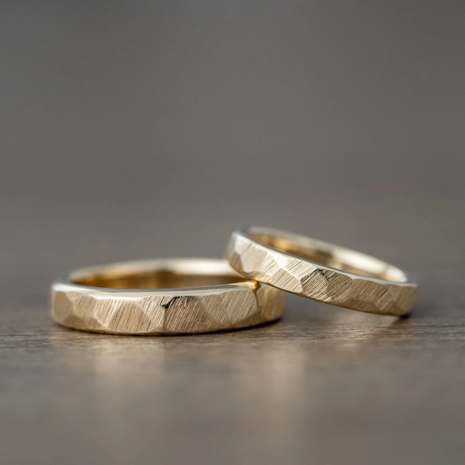 The Apollo & Luna - His and Hers Matching Faceted Gold Wedding Band Set - Image 4