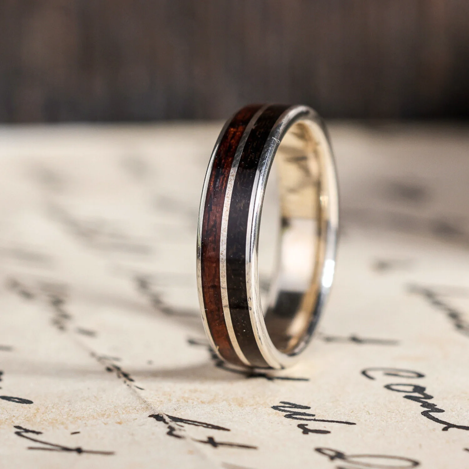 The Great War Silver | Men's Silver Wedding Band with 1903 Springfield Rifle Stock Wood & WWI Uniform - Image 5