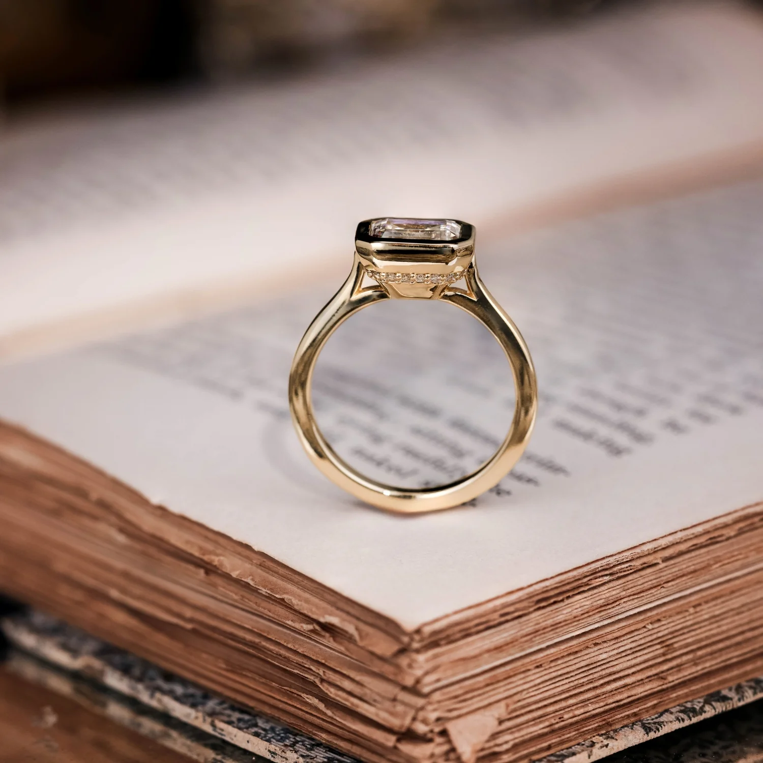 The Adeline - Hidden Halo Emerald Cut Moissanite Engagement Ring with Bezel Setting - Image 11