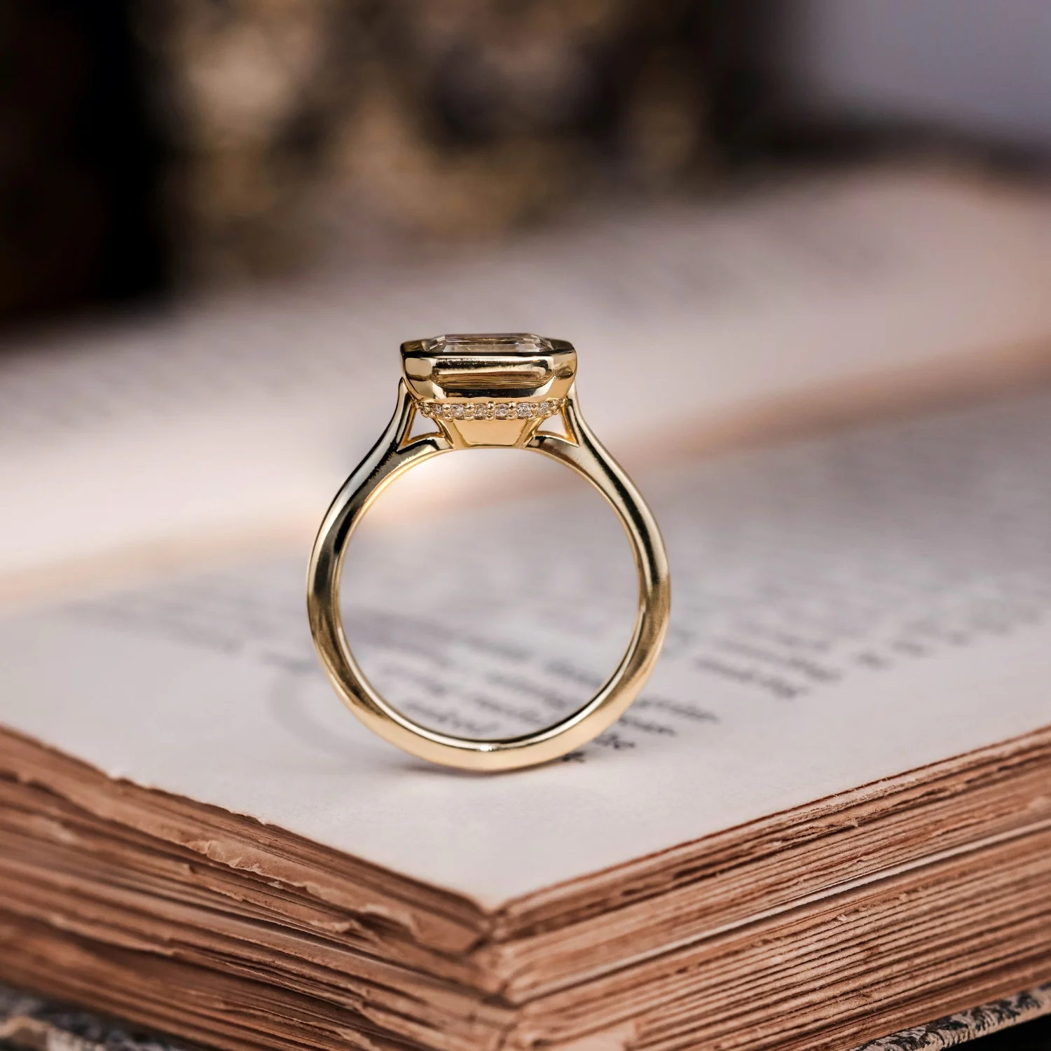 The Adeline - Hidden Halo Emerald Cut Moissanite Engagement Ring with Bezel Setting - Image 12