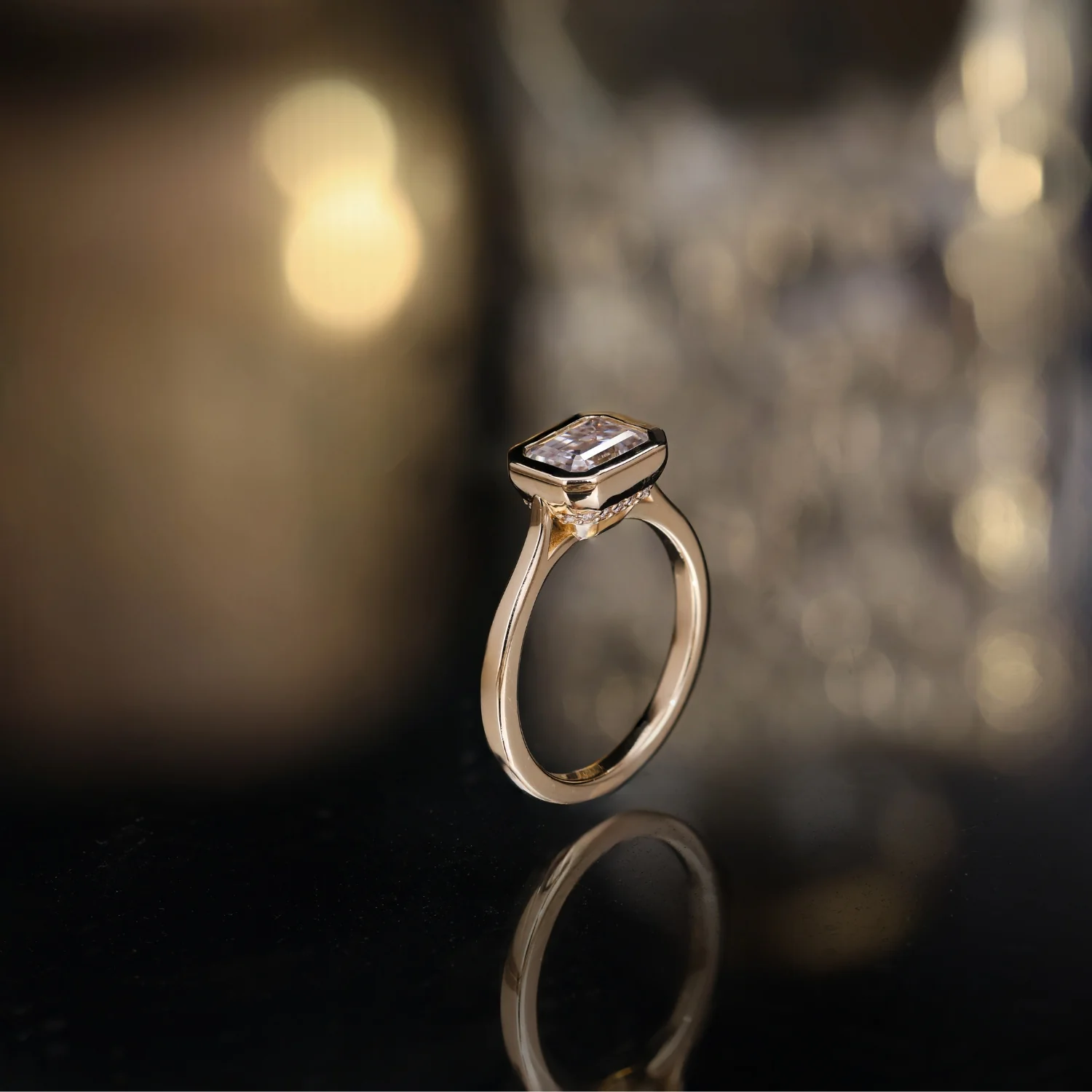 The Adeline - Hidden Halo Emerald Cut Moissanite Engagement Ring with Bezel Setting - Image 14