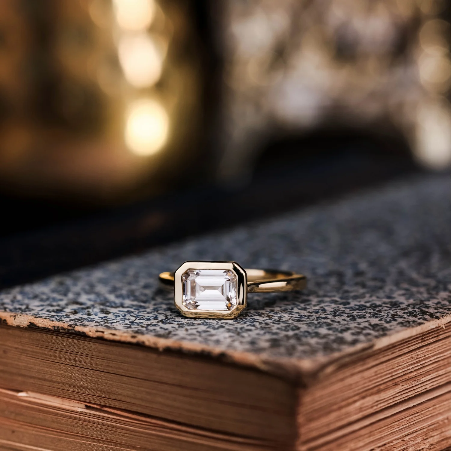 The Adeline - Hidden Halo Emerald Cut Moissanite Engagement Ring with Bezel Setting - Image 3