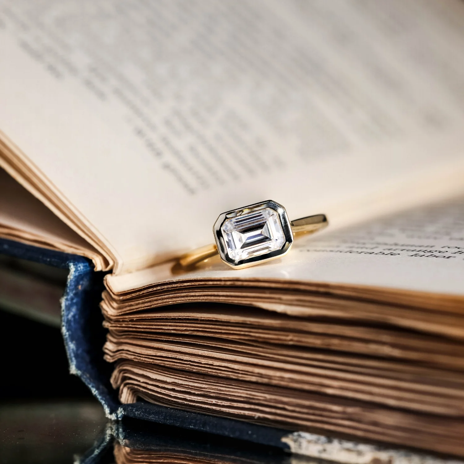 The Adeline - Hidden Halo Emerald Cut Moissanite Engagement Ring with Bezel Setting - Image 5