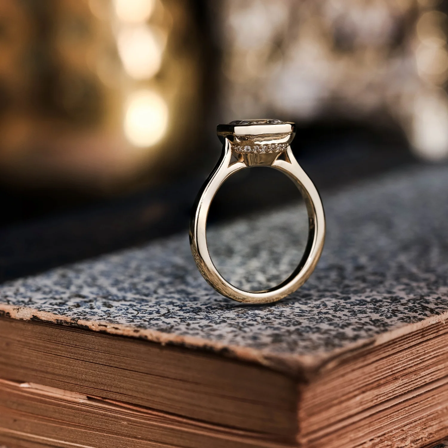 The Adeline - Hidden Halo Emerald Cut Moissanite Engagement Ring with Bezel Setting - Image 7