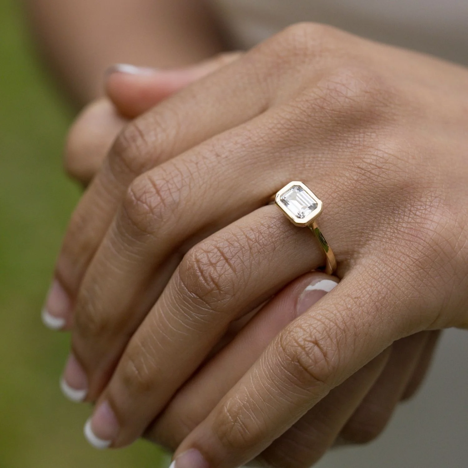 The Adeline - Hidden Halo Emerald Cut Moissanite Engagement Ring with Bezel Setting - Image 8