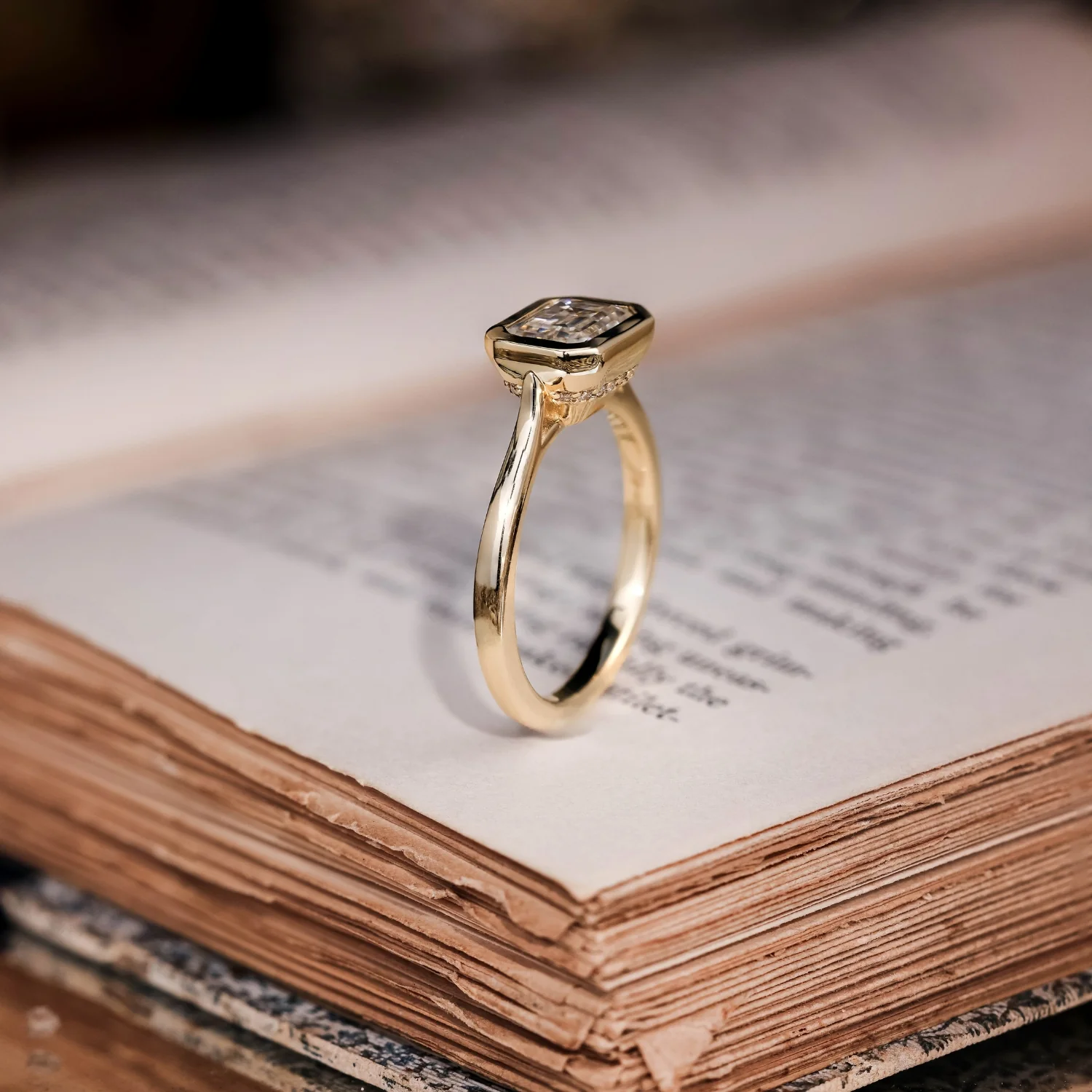 The Adeline - Hidden Halo Emerald Cut Moissanite Engagement Ring with Bezel Setting - Image 9