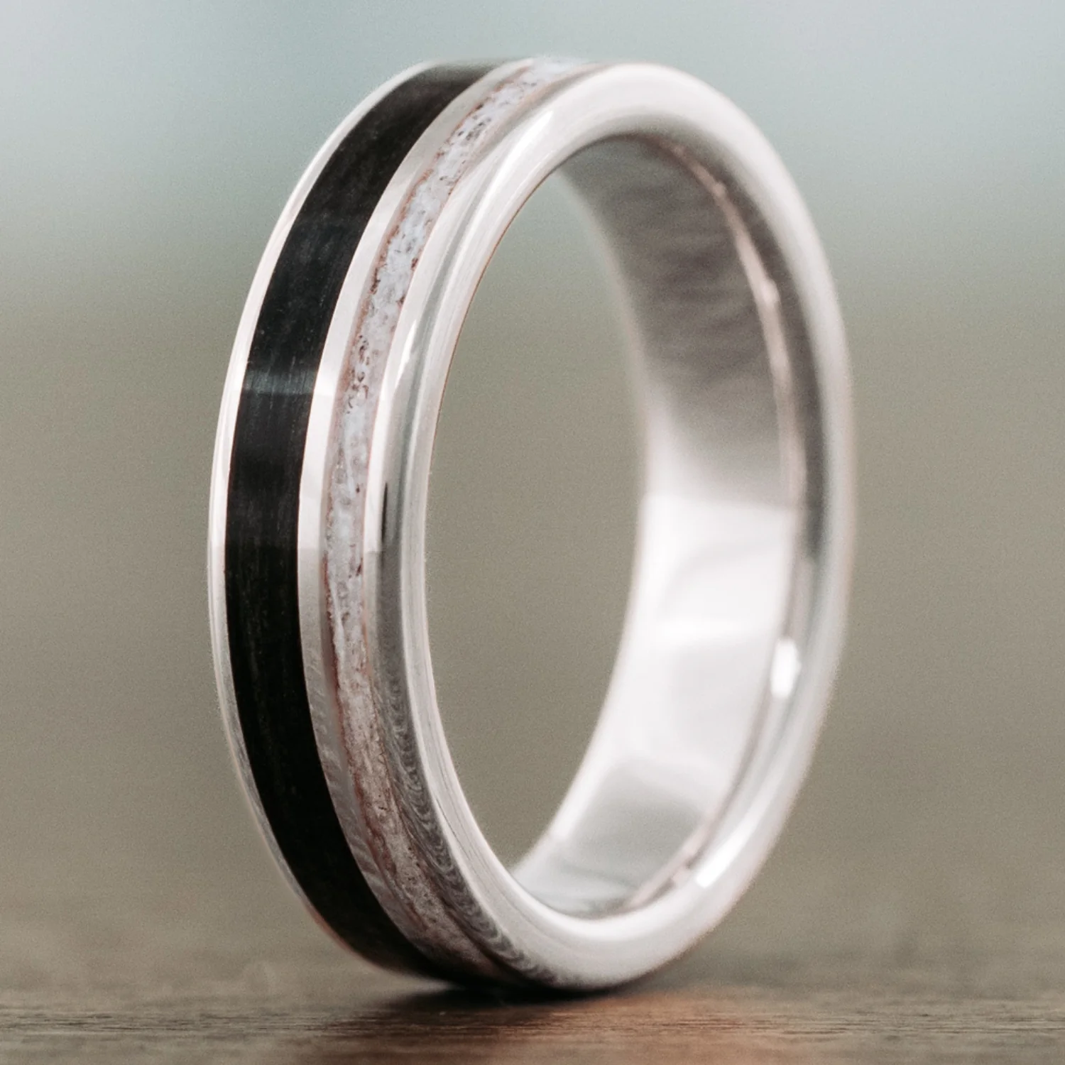 The Gent's Weekend | Men's Gold Whiskey Barrel Wood & Elk Antler Wedding Band - Image 4