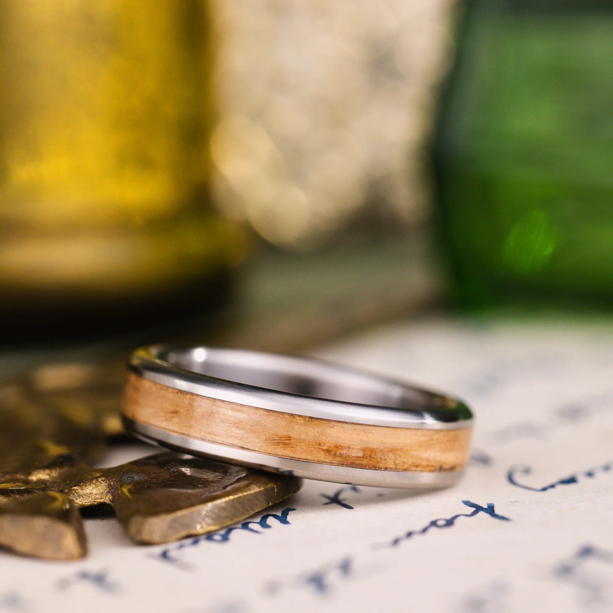 (In-Stock) The Angel's Share | Men's Titanium Wedding Band with Whiskey Barrel Wood - Size 12 | 6mm Wide - Image 3