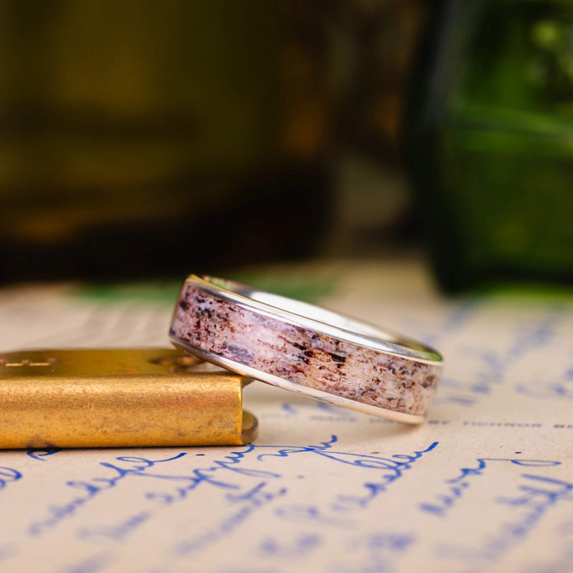 (In-Stock) The Marksman | Men's Sterling Silver Wedding Band with Wide Channel Elk Antler - Size 6.75 | 6mm Wide - Image 3