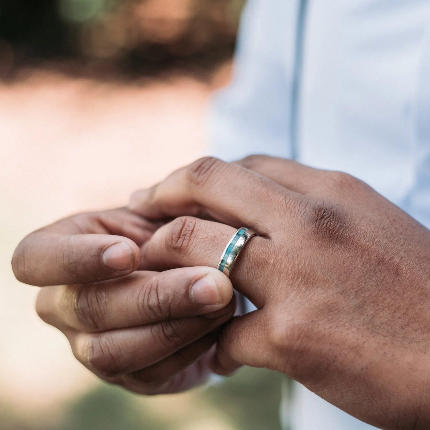 The Odyssey | Men's Gold Wedding Band with Offset Turquoise - Image 3