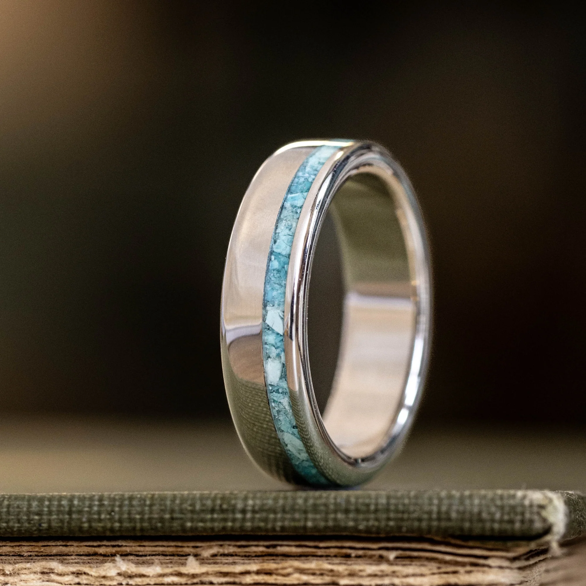 The Odyssey | Men's Gold Wedding Band with Offset Turquoise - Image 4