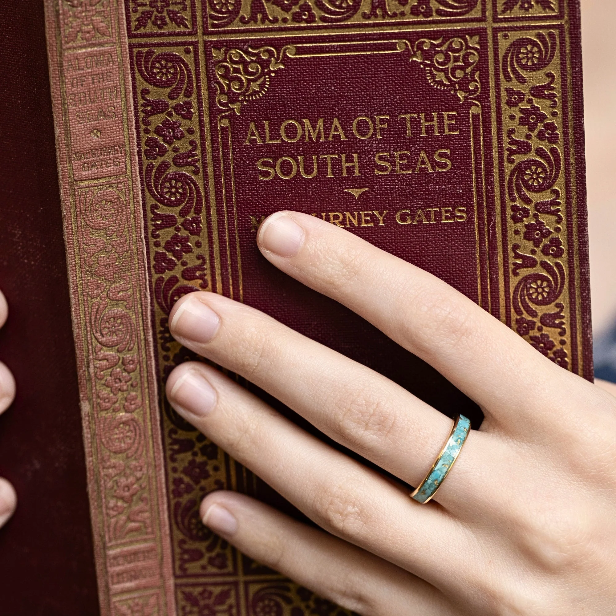 The Phoenix | Women's Solid Gold & Turquoise Ring with Gold Flakes - Image 3