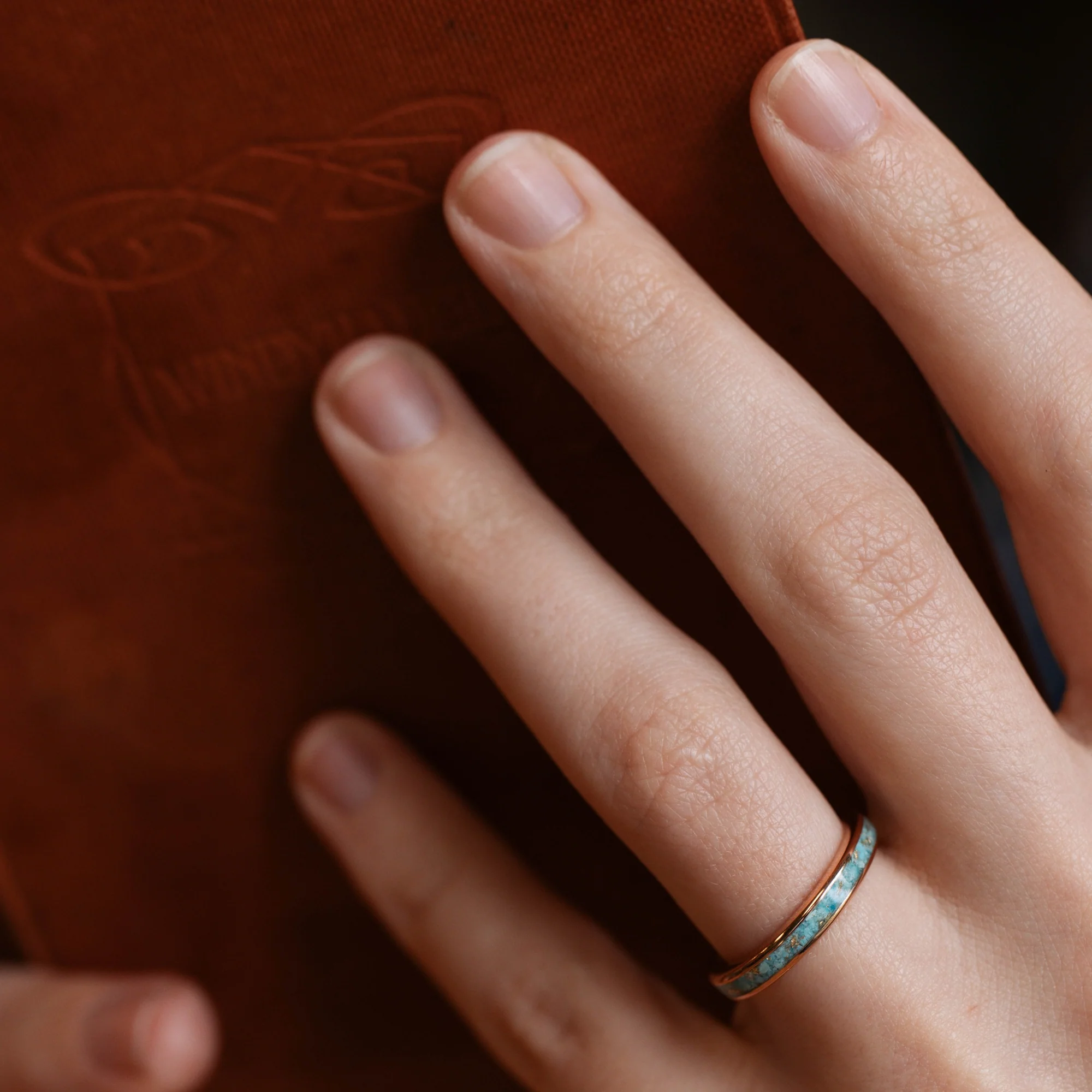 The Phoenix | Women's Solid Gold & Turquoise Ring with Gold Flakes - Image 4