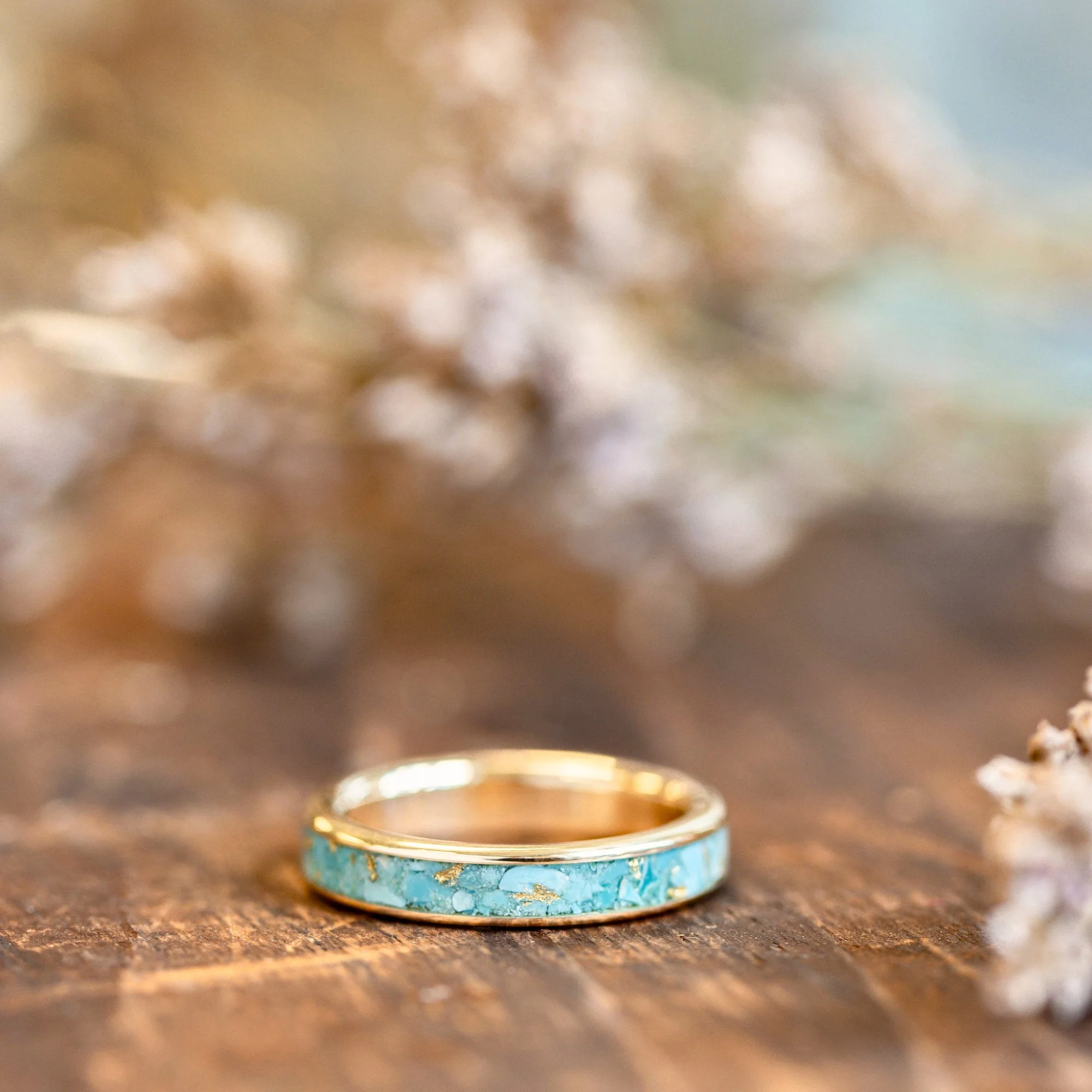 The Phoenix | Women's Solid Gold & Turquoise Ring with Gold Flakes - Image 5