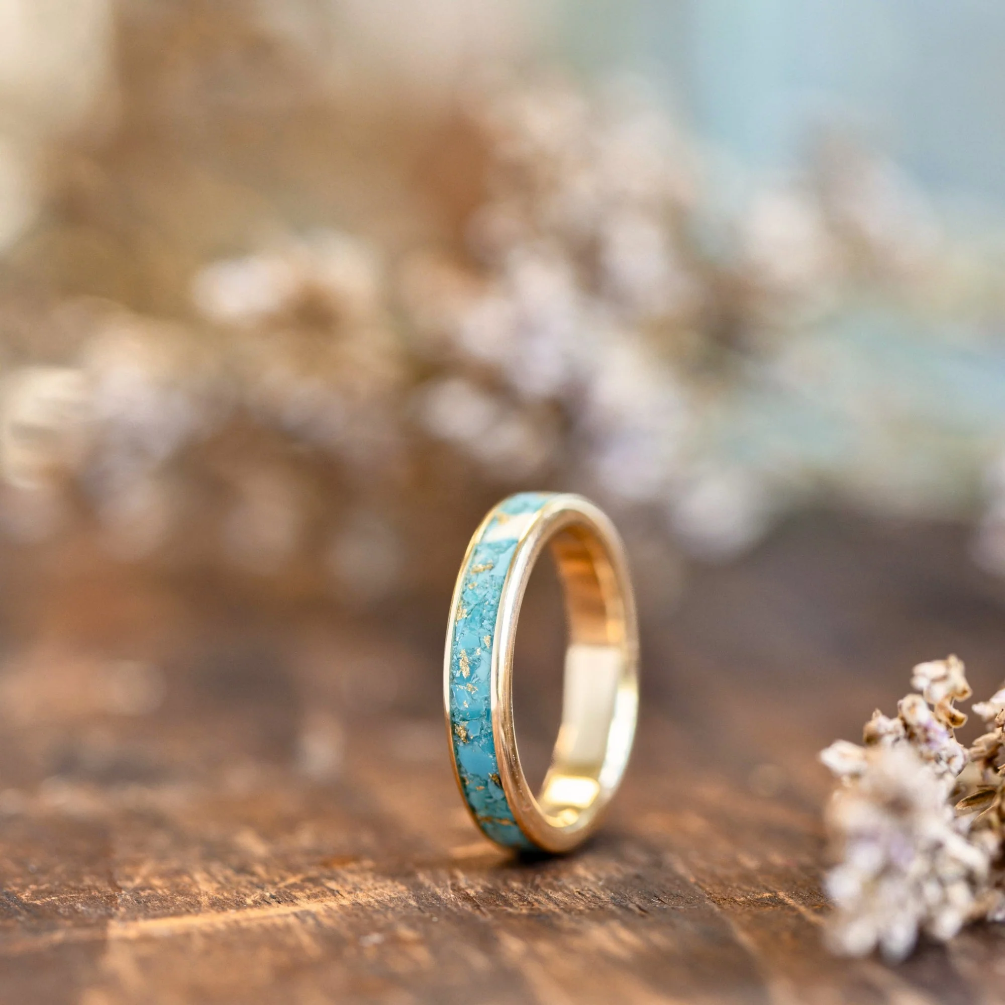 The Phoenix | Women's Solid Gold & Turquoise Ring with Gold Flakes - Image 6