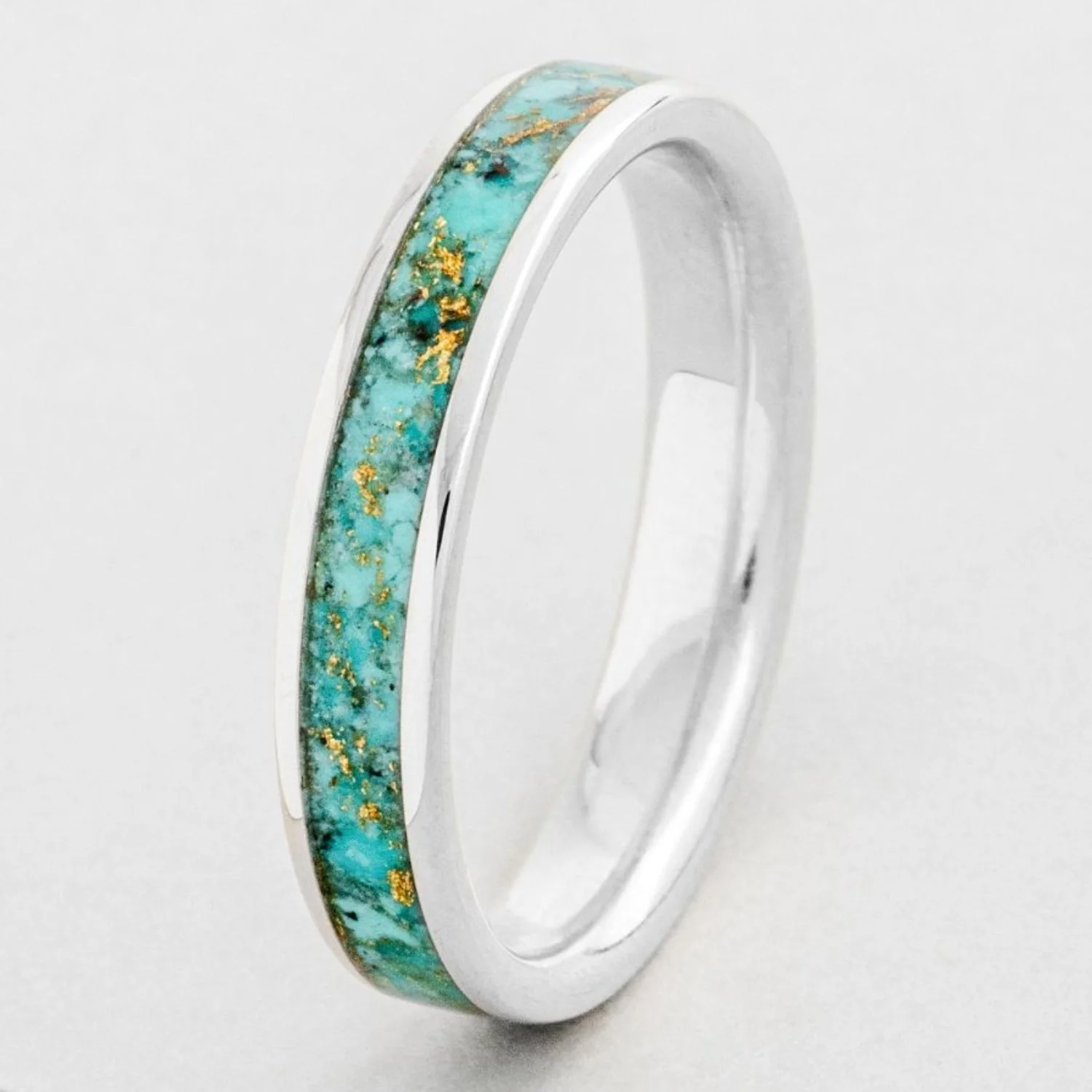 The Phoenix | Women's Solid Gold & Turquoise Ring with Gold Flakes - Image 7