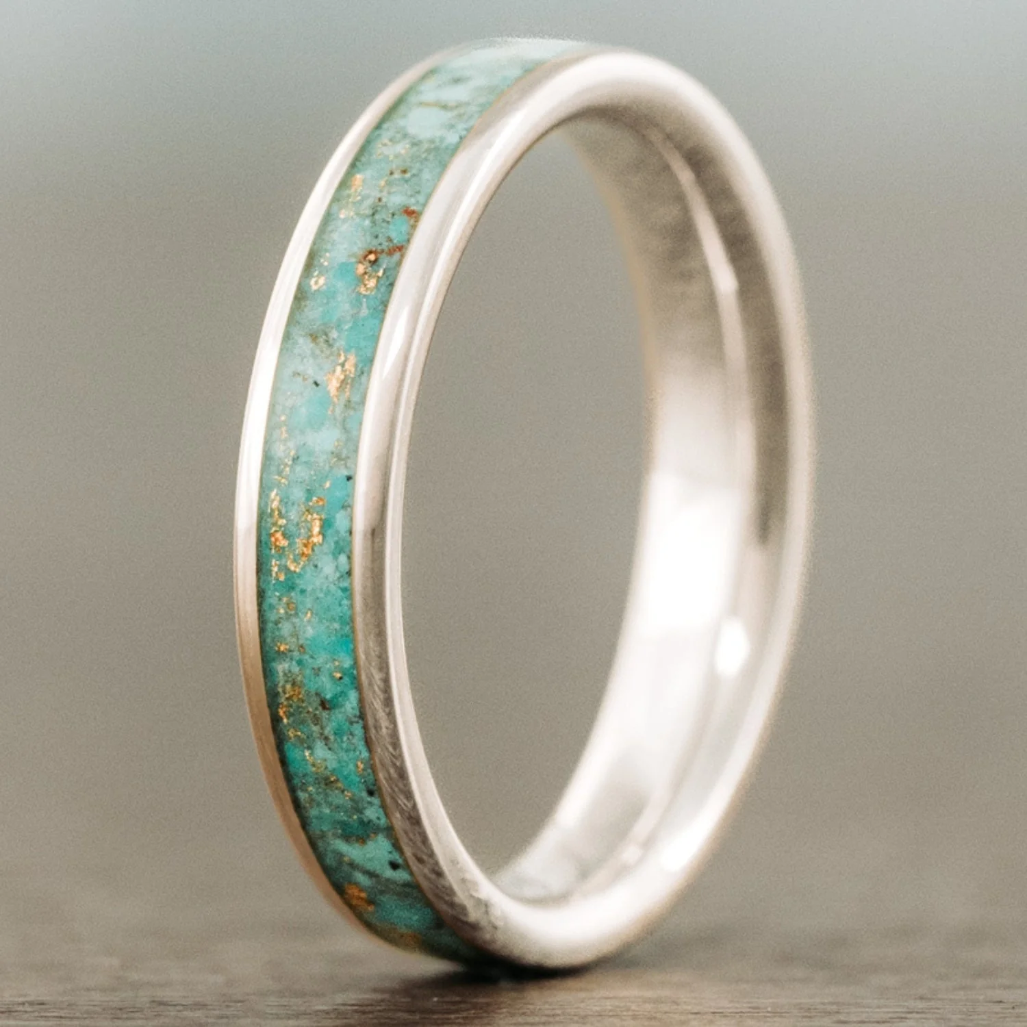 The Phoenix | Women's Solid Gold & Turquoise Ring with Gold Flakes - Image 8