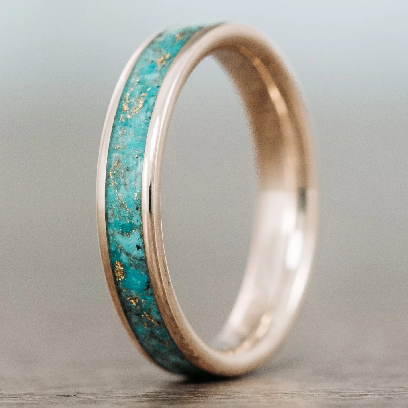 The Phoenix | Women's Solid Gold & Turquoise Ring with Gold Flakes - Image 9