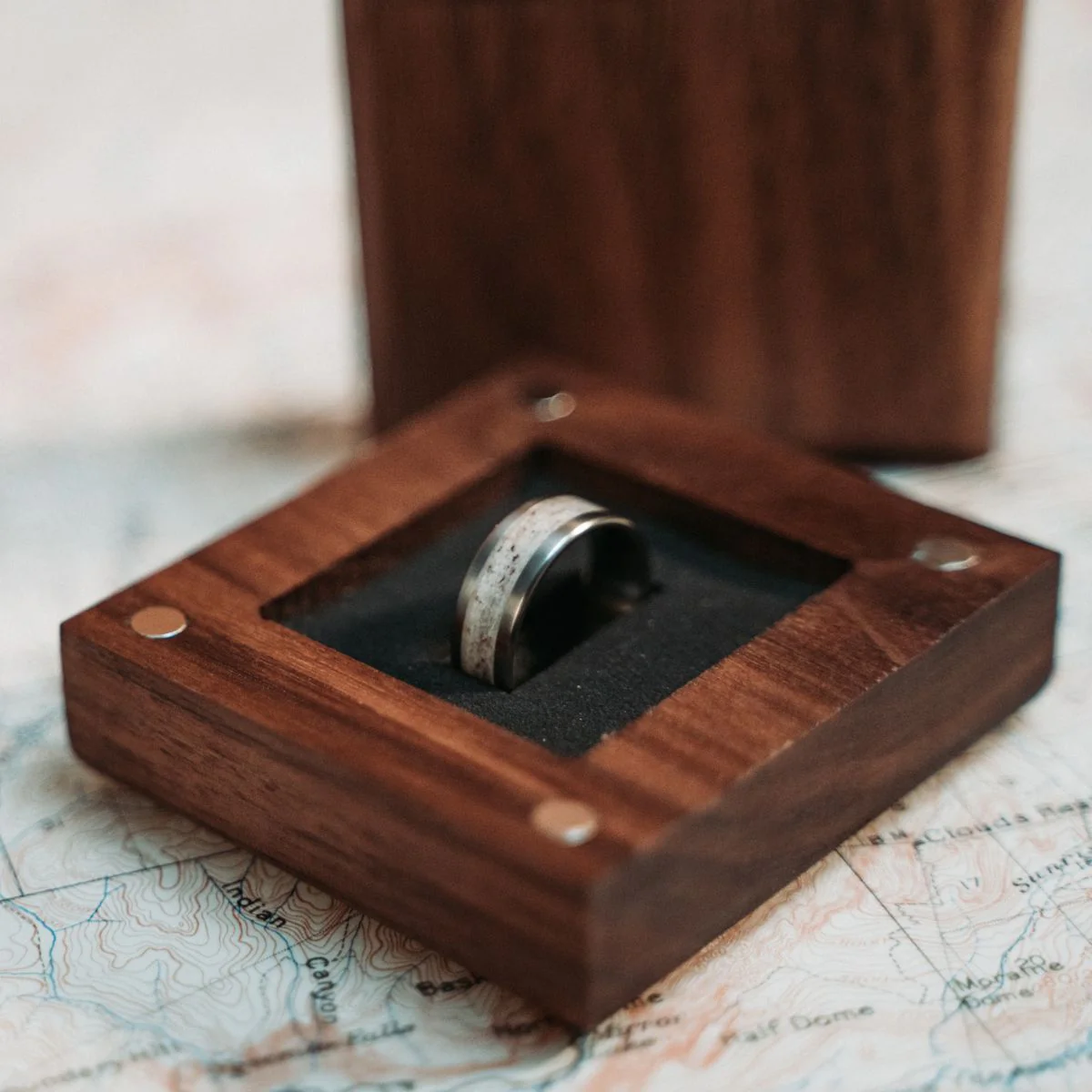 Solid Walnut Square Wooden Ring Box - Image 4