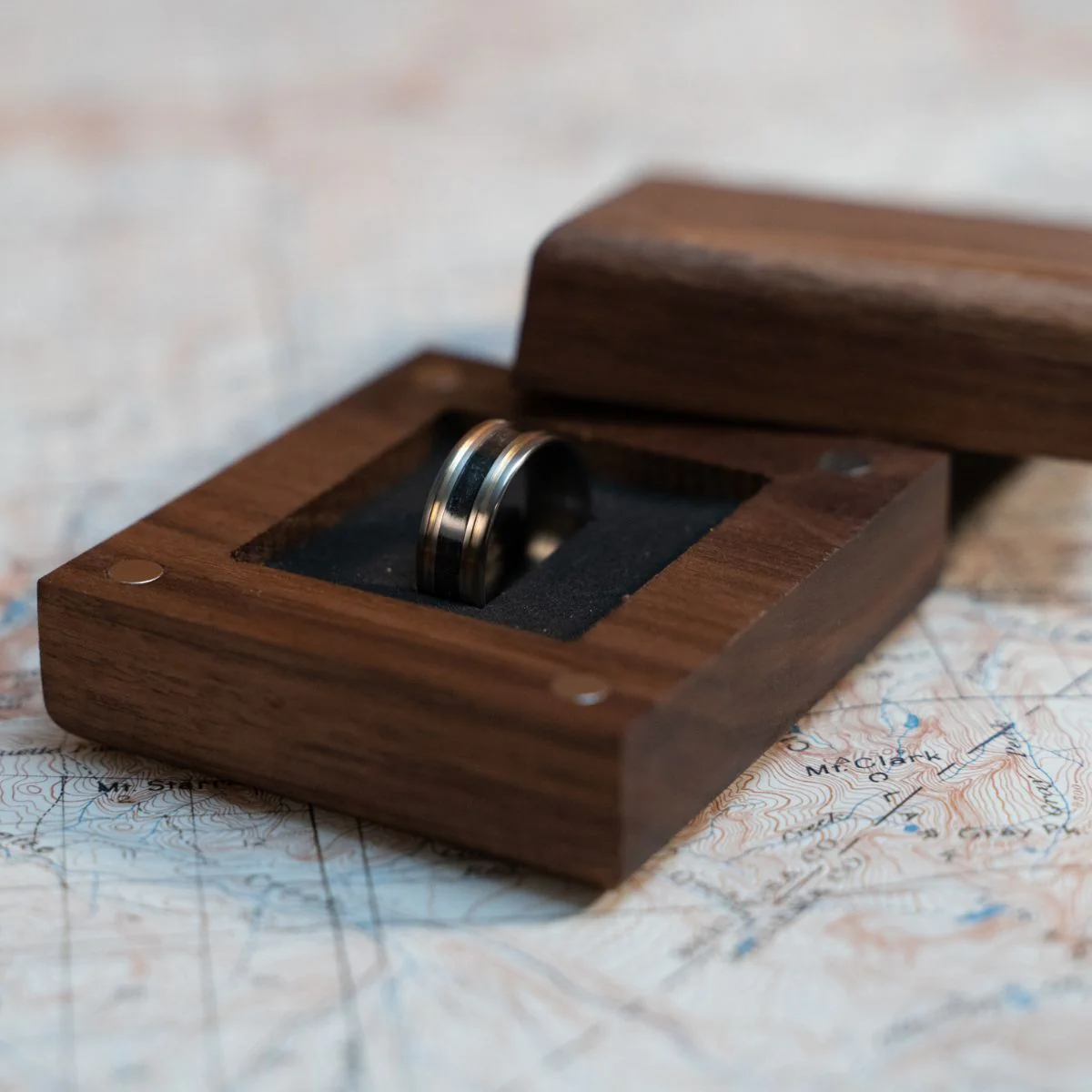 Solid Walnut Square Wooden Ring Box - Image 5