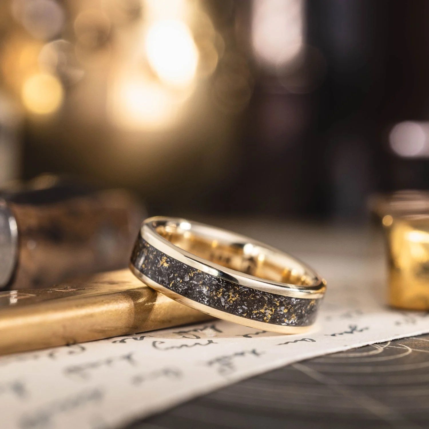 The Stargazer | Men's Gold Wedding Band with Meteorite & Gold Flakes - Image 4