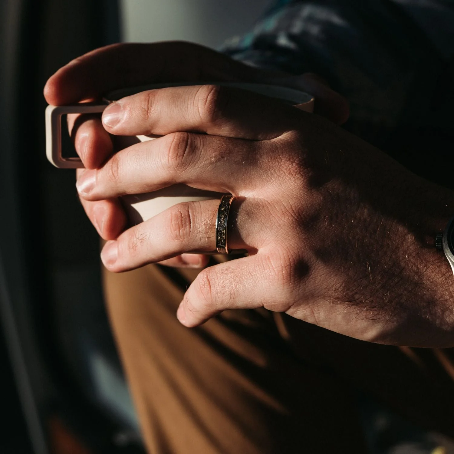 The Stargazer | Men's Gold Wedding Band with Meteorite & Gold Flakes - Image 5