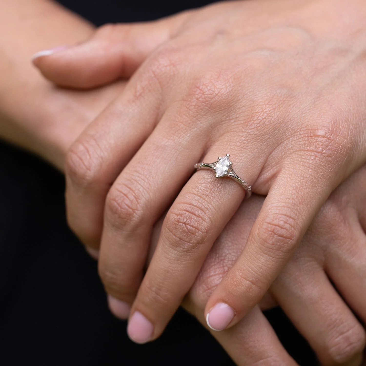 The Amdir - Marquise Diamond Engagement Ring with Delicate Filigree Accents - Image 11