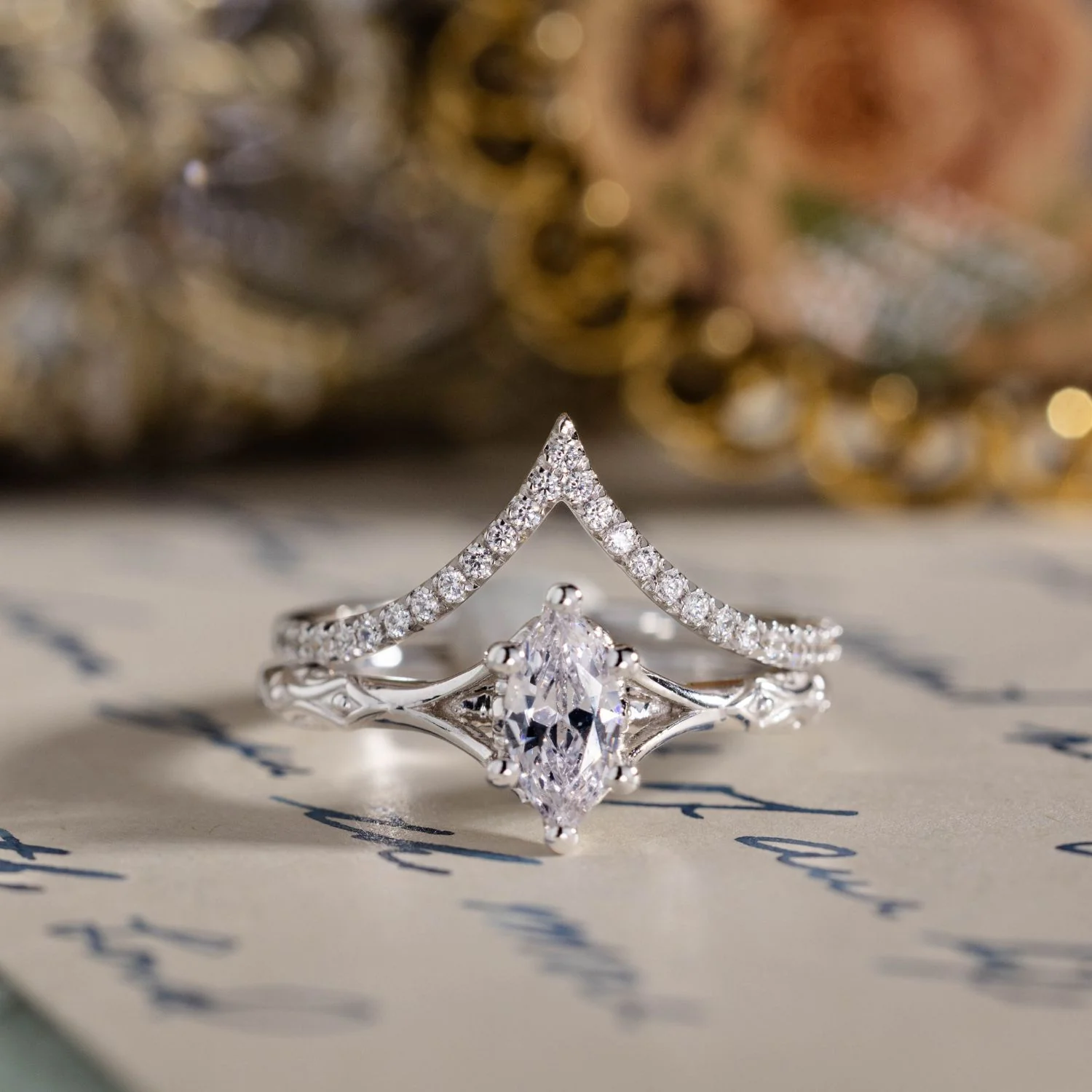 The Amdir - Marquise Diamond Engagement Ring with Delicate Filigree Accents - Image 14