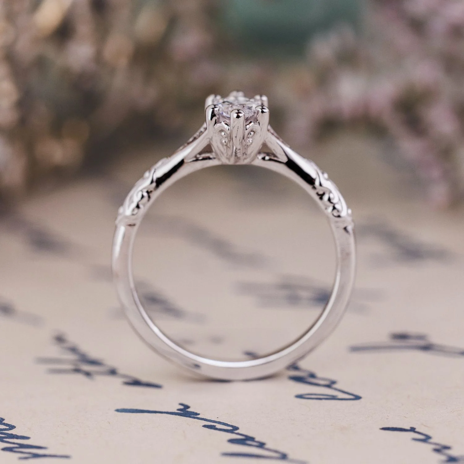 The Amdir - Marquise Diamond Engagement Ring with Delicate Filigree Accents - Image 8