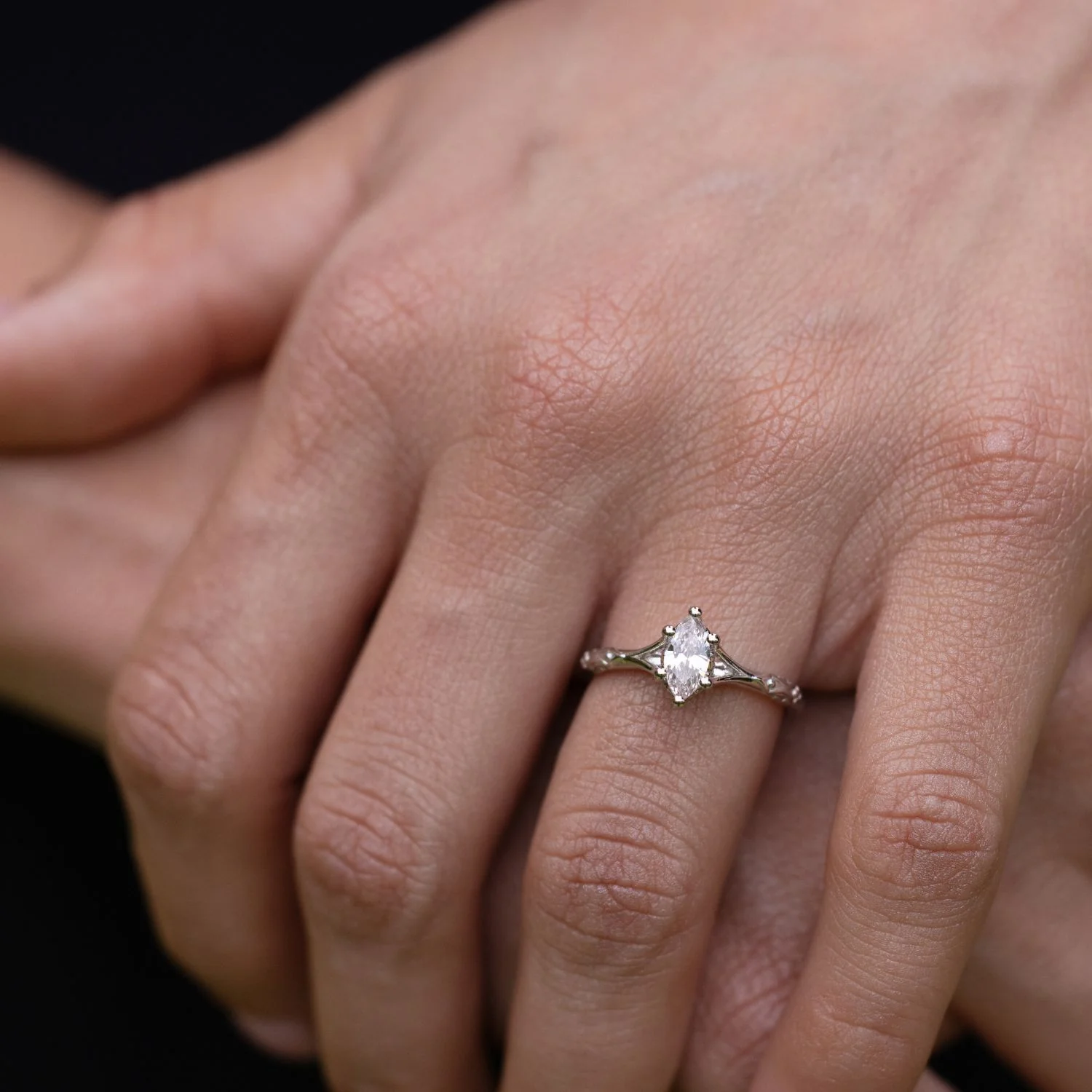 The Amdir - Marquise Diamond Engagement Ring with Delicate Filigree Accents - Image 9