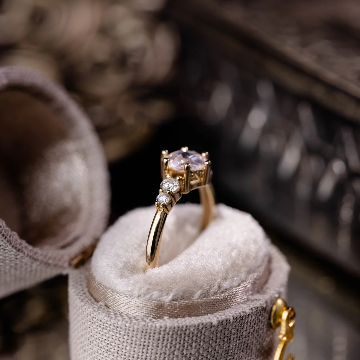 The Austen - Round Rose Cut Moissanite Engagement Ring with Moissanite Accent Stones - Image 12