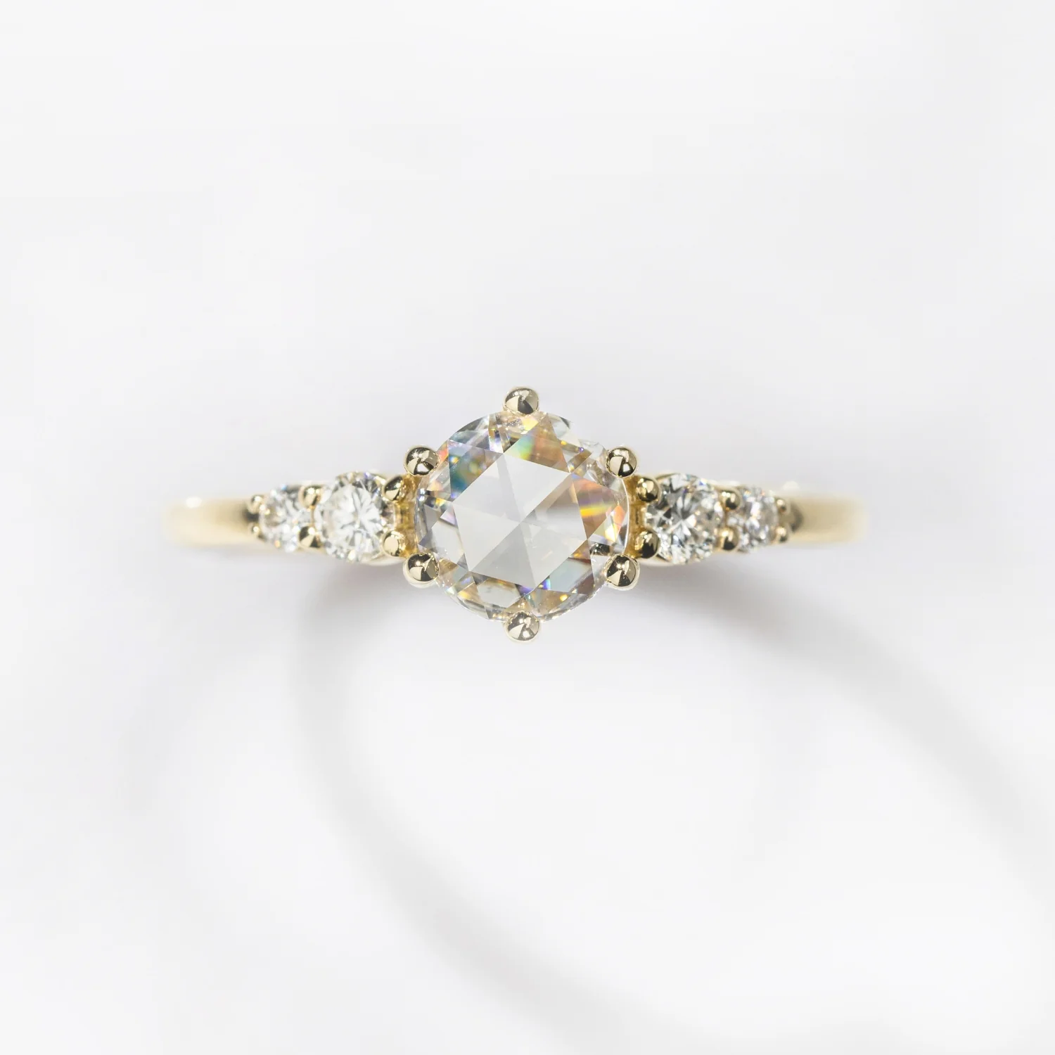The Austen - Round Rose Cut Moissanite Engagement Ring with Moissanite Accent Stones - Image 13