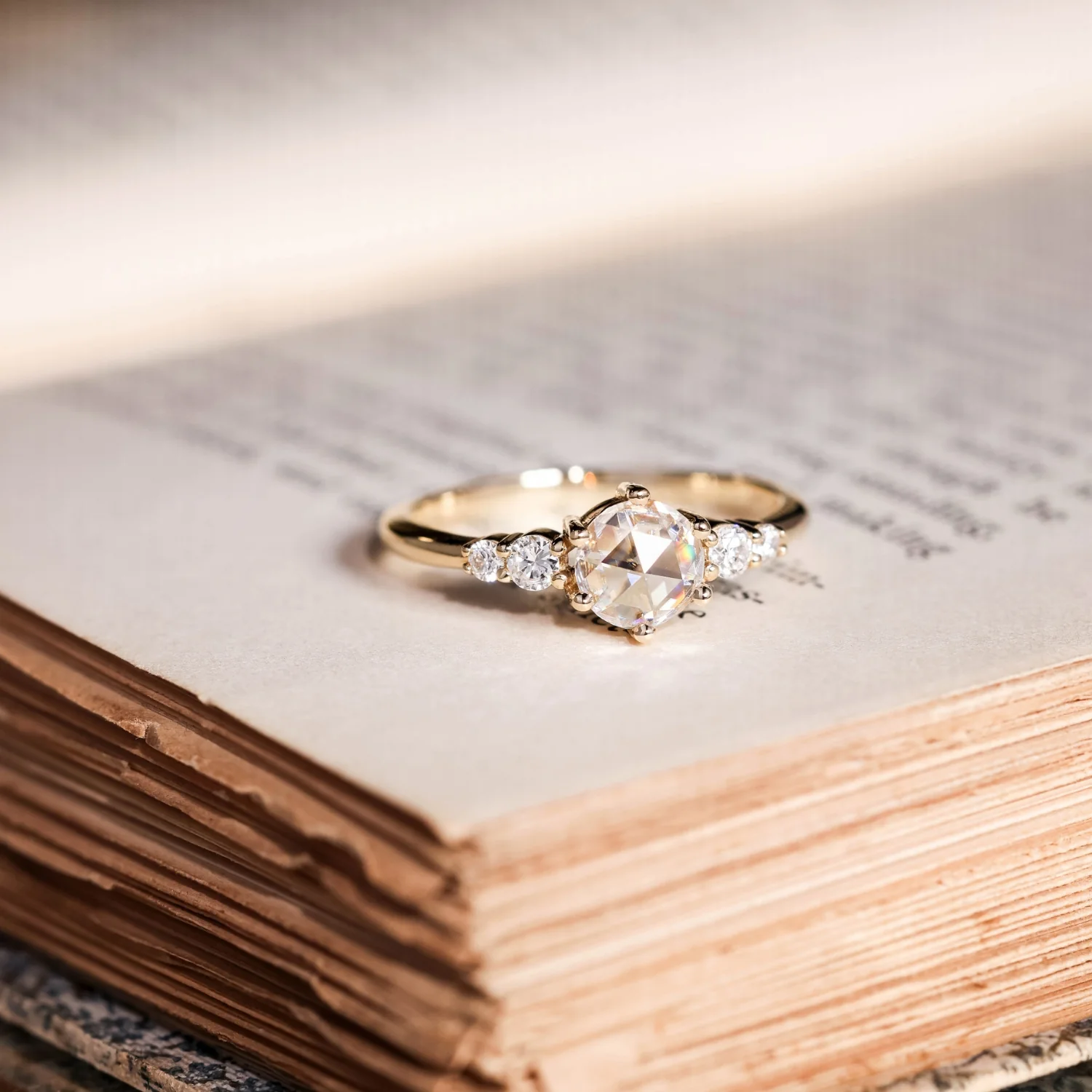 The Austen - Round Rose Cut Moissanite Engagement Ring with Moissanite Accent Stones - Image 3