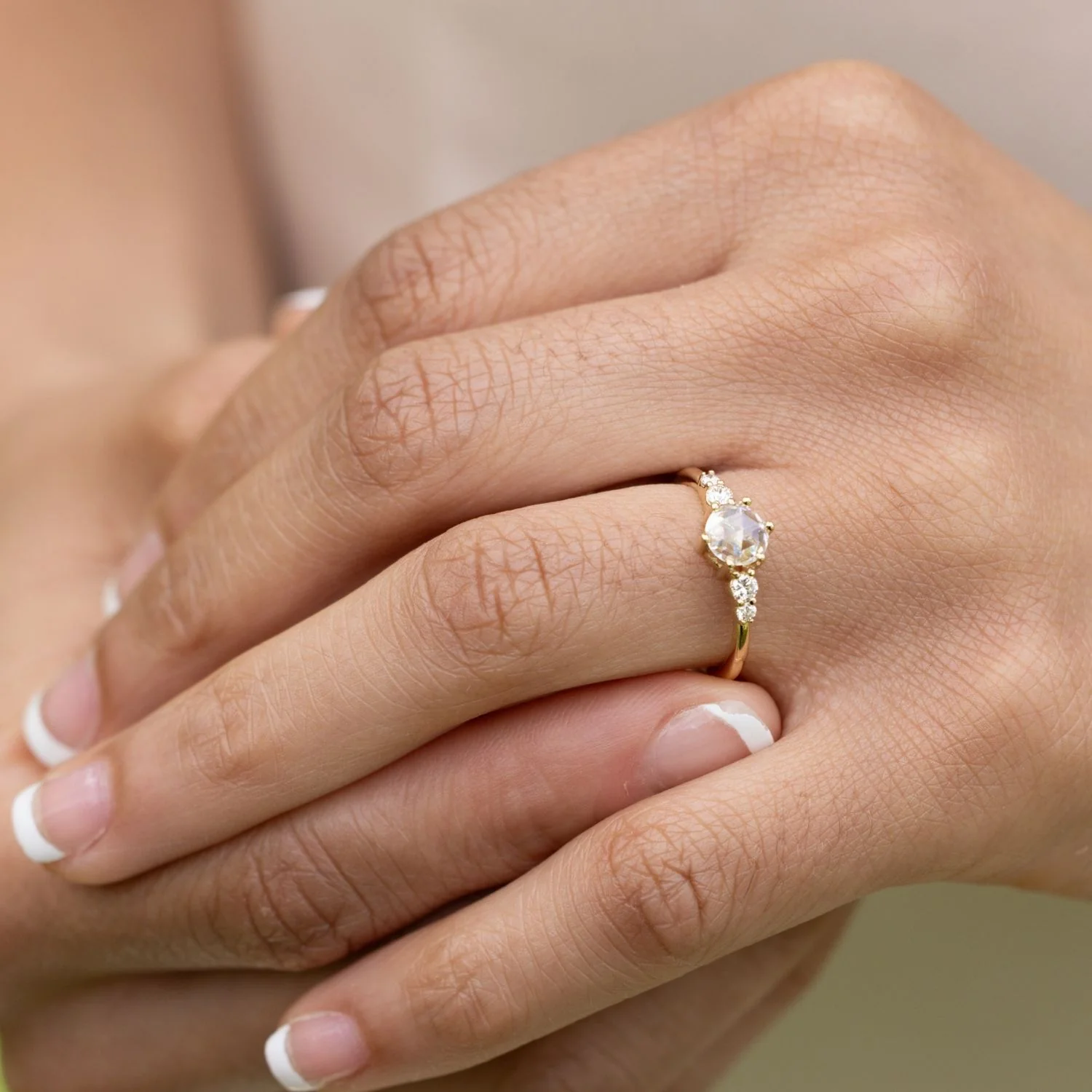 The Austen - Round Rose Cut Moissanite Engagement Ring with Moissanite Accent Stones - Image 4