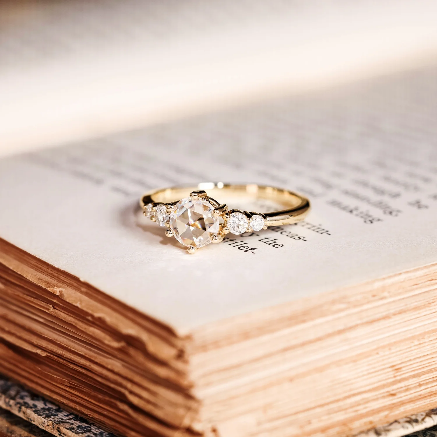 The Austen - Round Rose Cut Moissanite Engagement Ring with Moissanite Accent Stones - Image 5