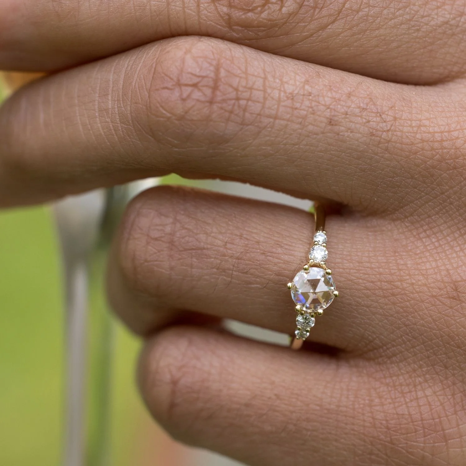 The Austen - Round Rose Cut Moissanite Engagement Ring with Moissanite Accent Stones - Image 6