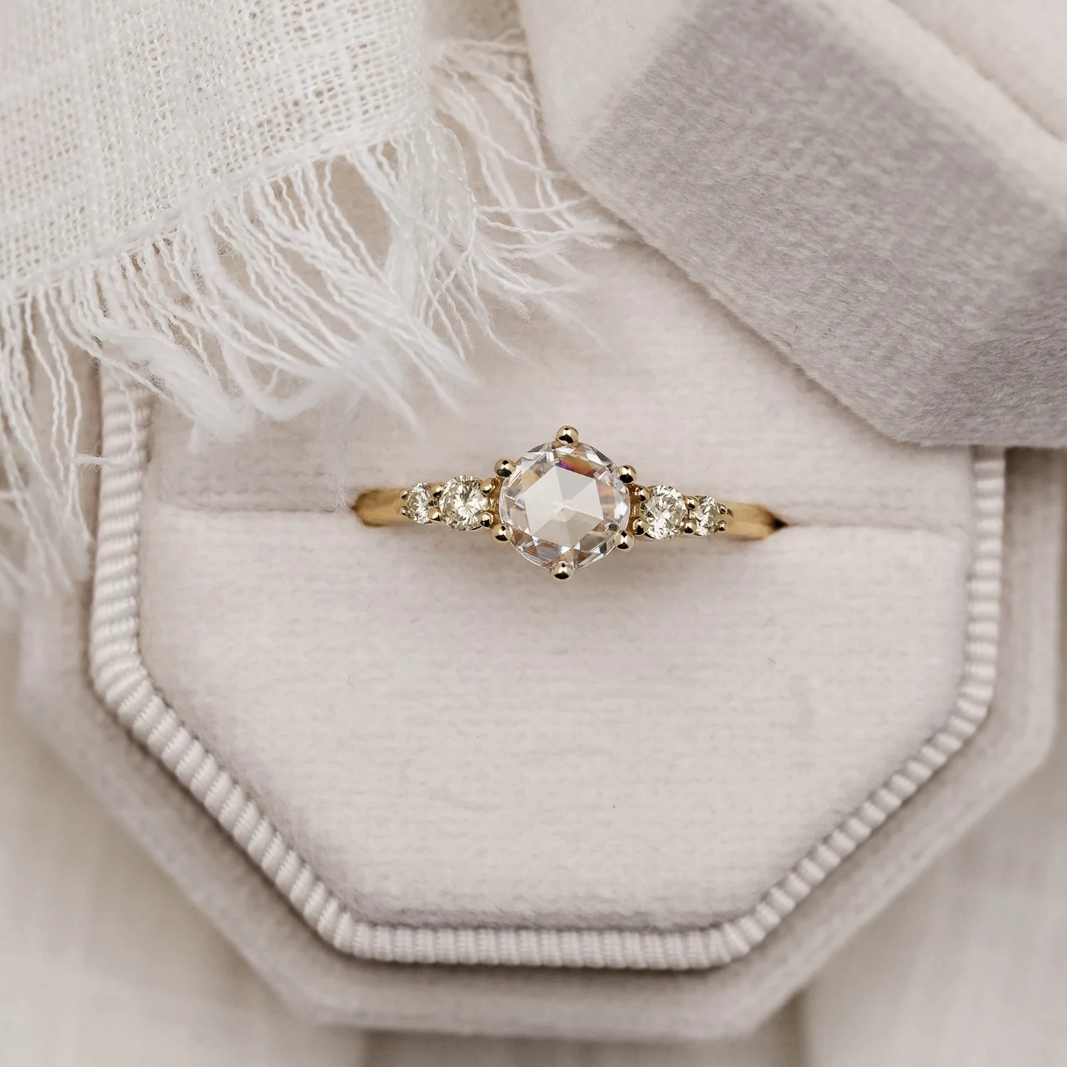 The Austen - Round Rose Cut Moissanite Engagement Ring with Moissanite Accent Stones - Image 7