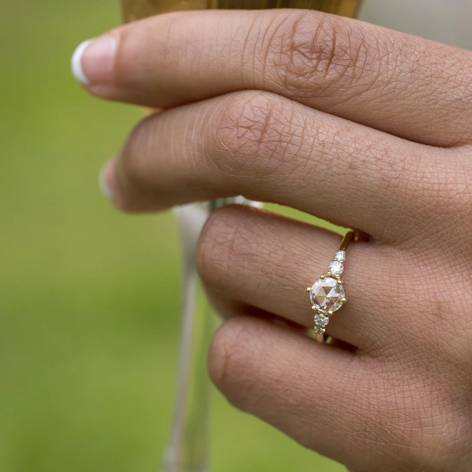 The Austen - Round Rose Cut Moissanite Engagement Ring with Moissanite Accent Stones - Image 8