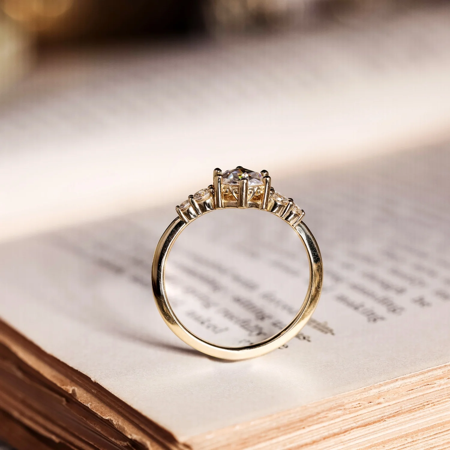 The Austen - Round Rose Cut Moissanite Engagement Ring with Moissanite Accent Stones - Image 9