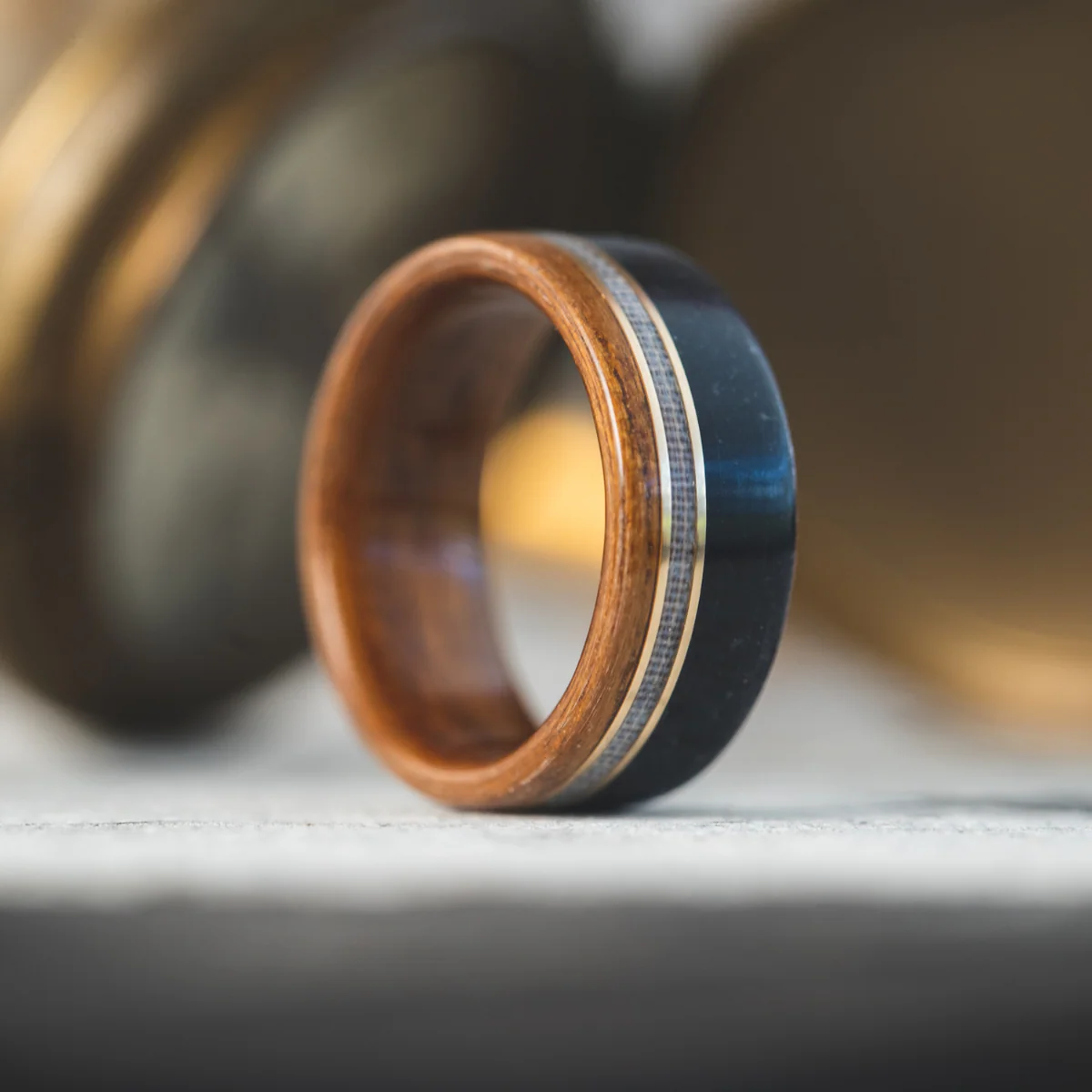 The Coast Guard | Men's Teak Wood Wedding Band with Coast Guard Uniform & Dual Metal Inlays - Image 4