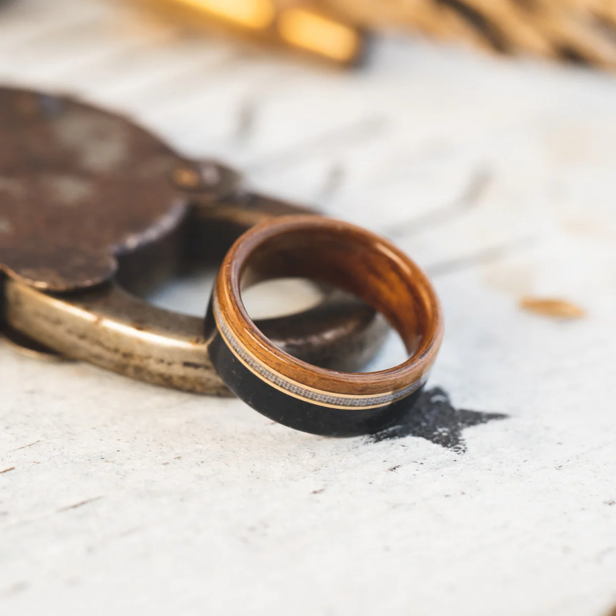 The Coast Guard | Men's Teak Wood Wedding Band with Coast Guard Uniform & Dual Metal Inlays - Image 5