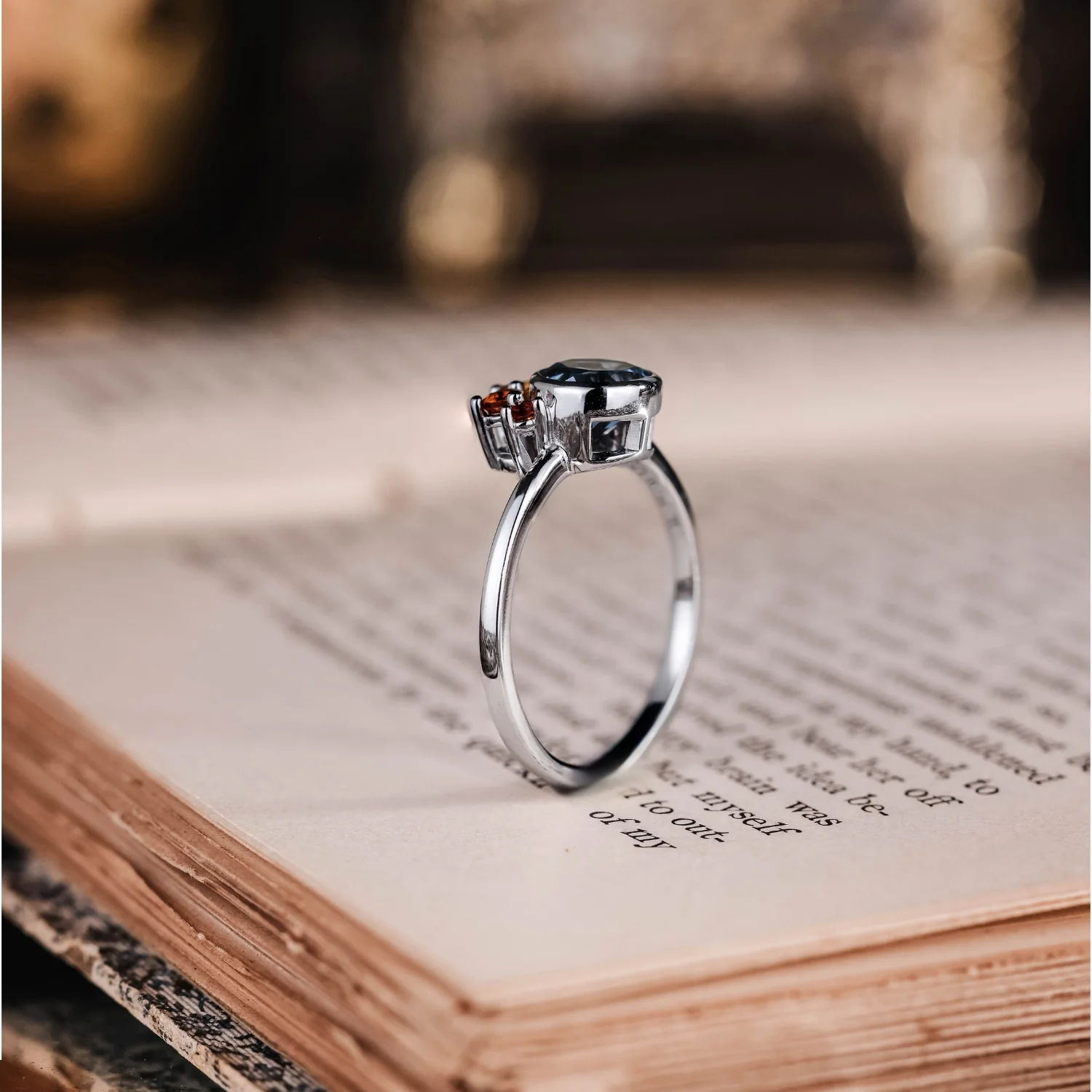 The Cosset - London Blue Topaz Engagement Ring with Citrine Crown Accent & Bezel Setting - Image 17