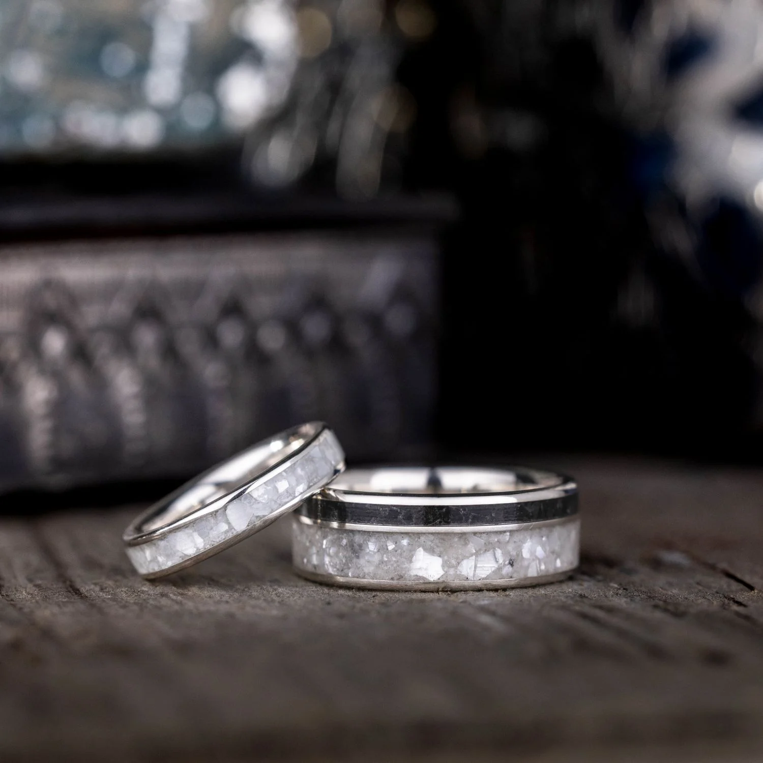 The Cove & Galia - Sterling Silver Wedding Ring Set with Mother of Pearl - Image 3