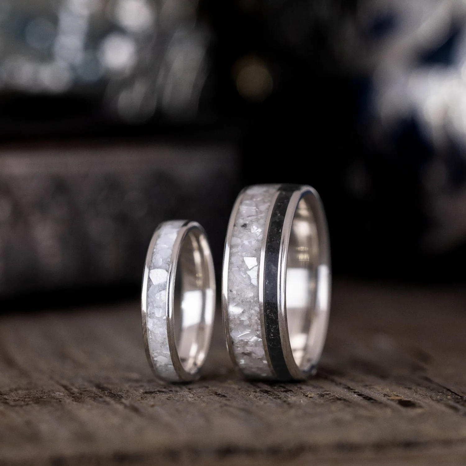 The Cove & Galia - Sterling Silver Wedding Ring Set with Mother of Pearl - Image 4