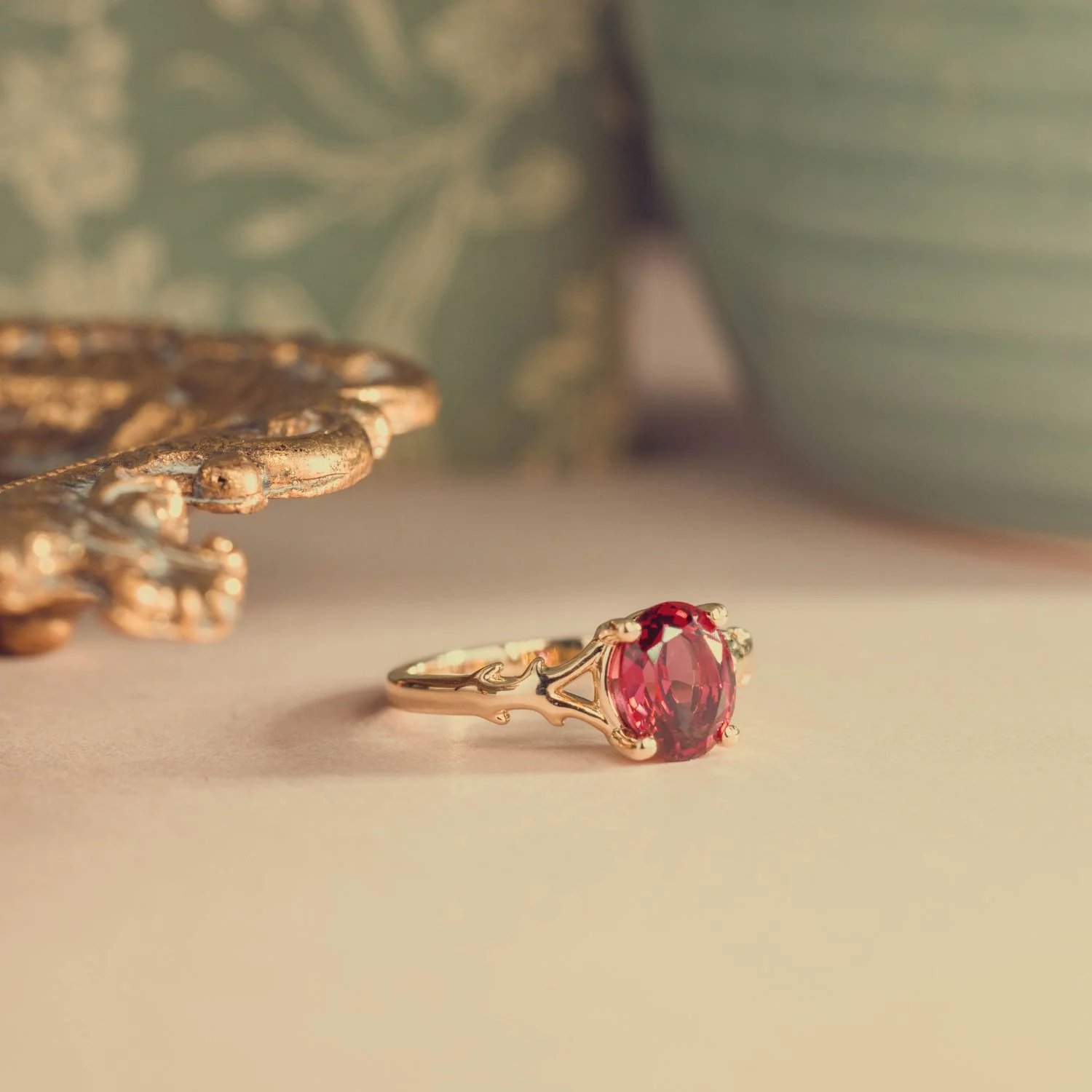 The Dakota - Oval Garnet Rhodolite Solitaire Engagement Ring with Nature-Inspired Split Shank Setting - Image 10