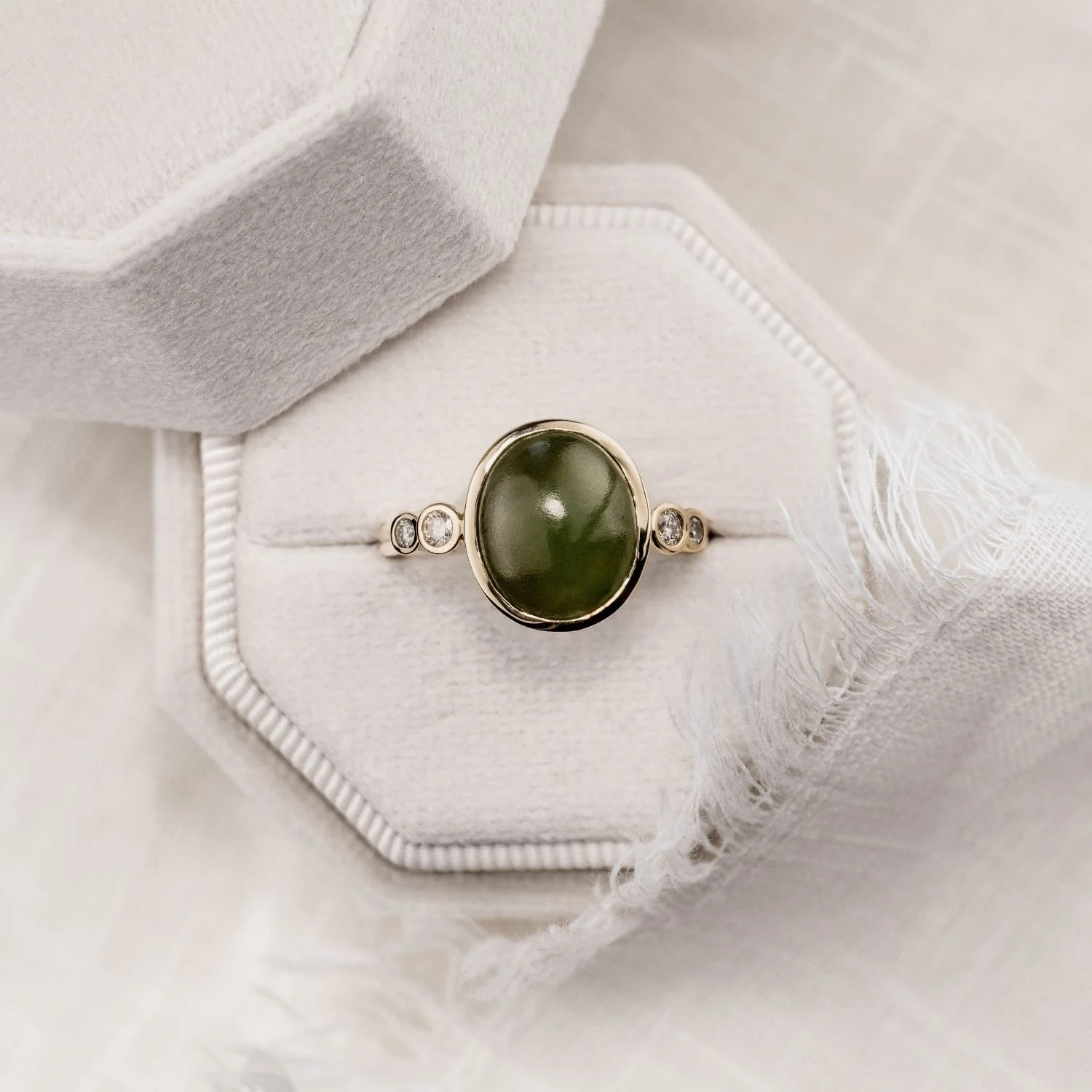 The Delfi - Oval Nephrite Jade Ring with Bezel Setting & Diamond Accents - Image 10