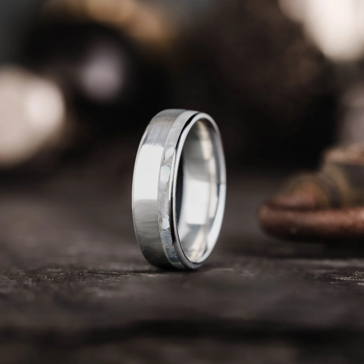 The Dune & Galia - Mother of Pearl & Silver Wedding Band Set - Image 5
